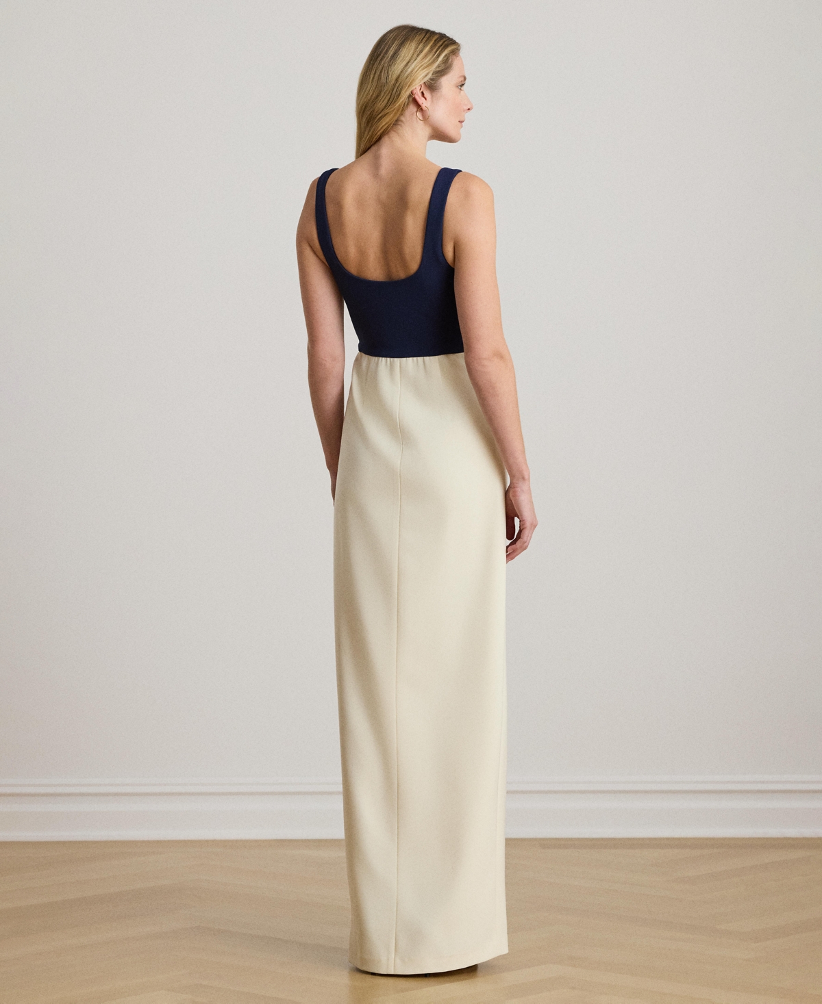 Lauren Ralph Women's Two-Tone Ottoman & Crepe Sleeveless Gown