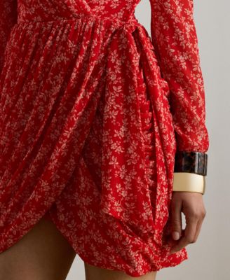 Women's Floral Faux Wrap V-Neck Dress