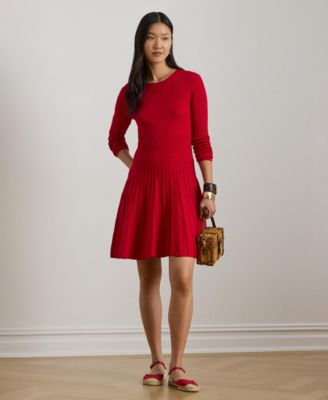 Women's Crewneck Pleated Fit and Flare Dress