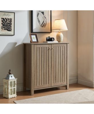 Shoe Cabinet with Slat Style Vented Doors Entryway Storage