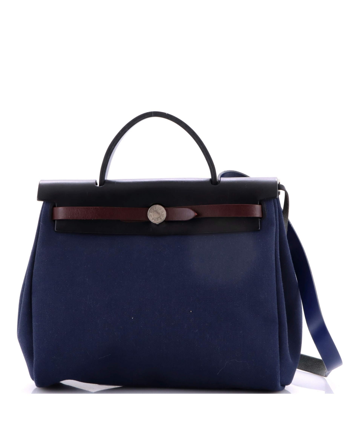 Pre-Owned HERMES 31 Herbag Zip Leather and Toile - Blue