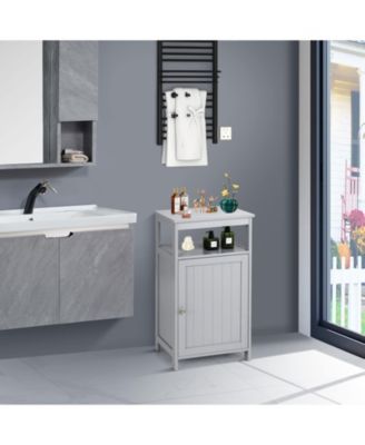 Wood Bathroom Floor Storage Cabinet with Multi-Function Organizer Rack