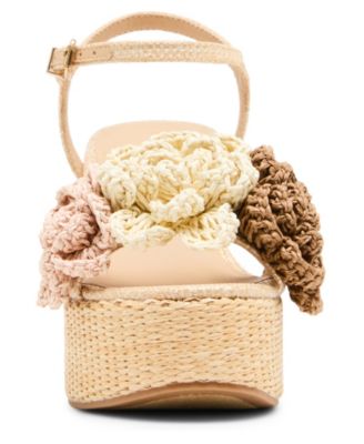 Women's Shore Raffia Flower Platform Wedge Sandals