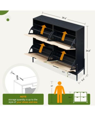 Shoe Cabinet Shoe Cabinet with 4 Rattan Flaps Shoe Cabinet Shoe Rack Narrow with 8 Shelves Metal Legs