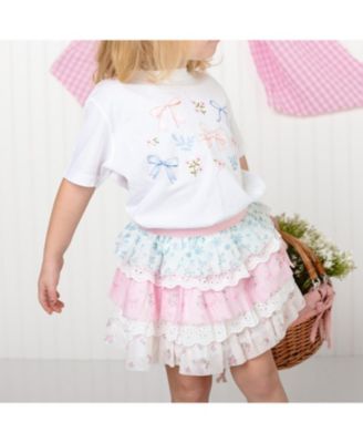 Little Girls Floral & Bow Watercolor Short Sleeve T-Shirt