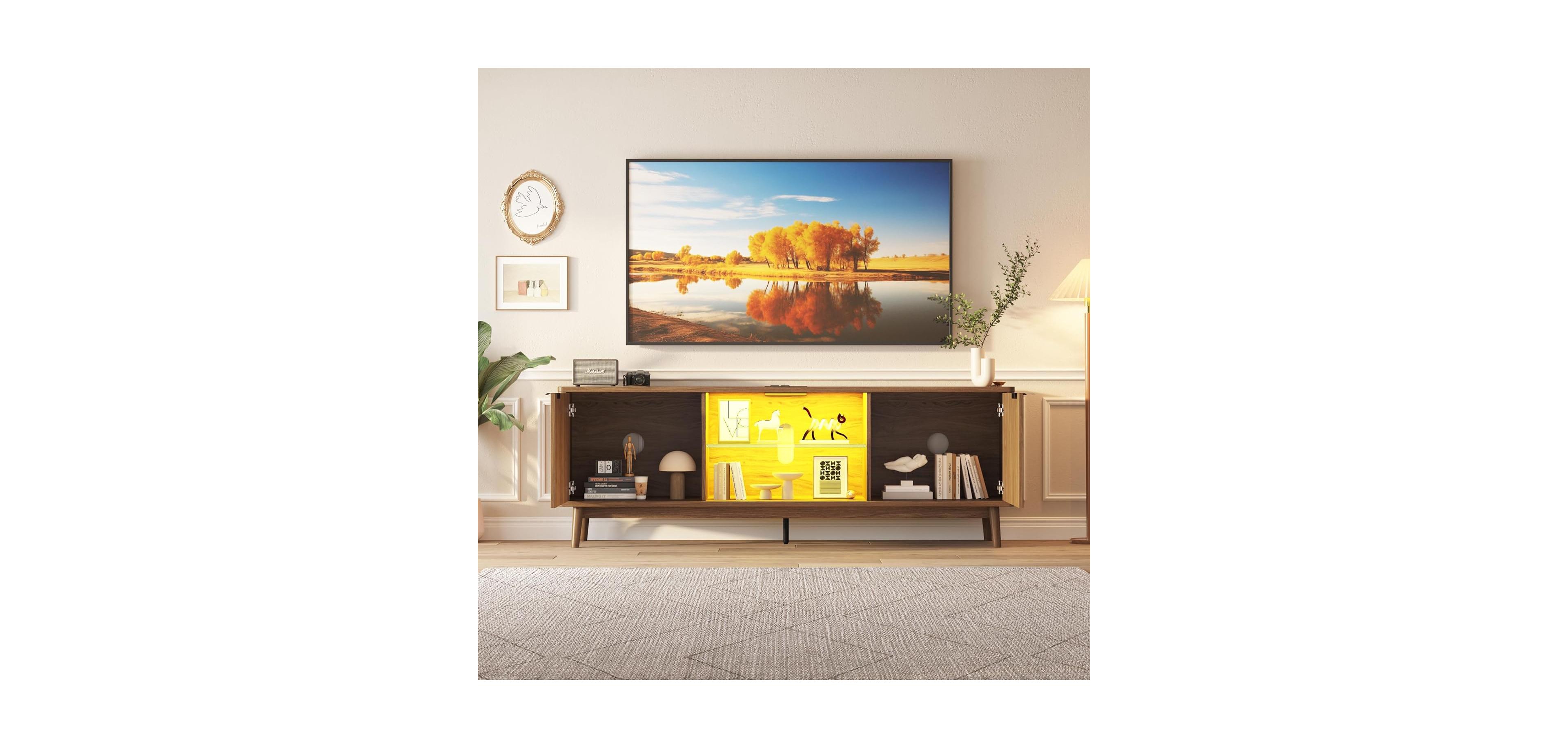 Gaomon 63" Modern Tv Stand with Storage, Adjustable Shelf, Power Outlet & Usb Ports – Entertainment Center for Living Room