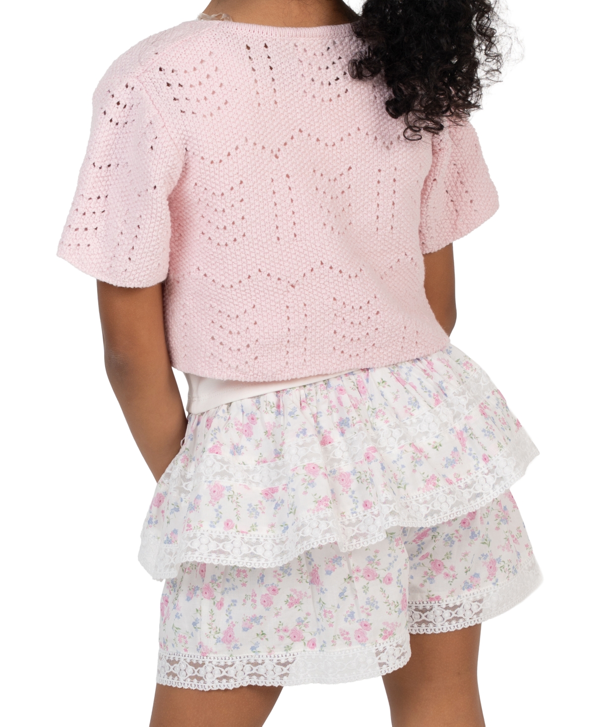 Rare Editions Girls' 2T-6X Crochet Short-Sleeve Cardigan, Cami Top and Skort, 3-Piece Set