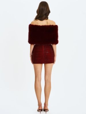 Women's Darla Burgundy Faux Fur Off-Shoulder Cropped Top