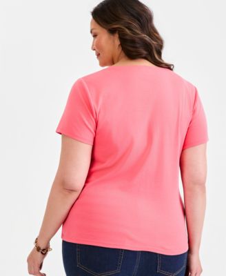 Plus Size Short-Sleeve Henley Top