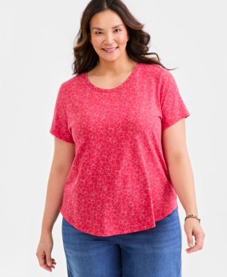 Plus Size Perfect Short-Sleeve Open-Crewneck T-Shirt