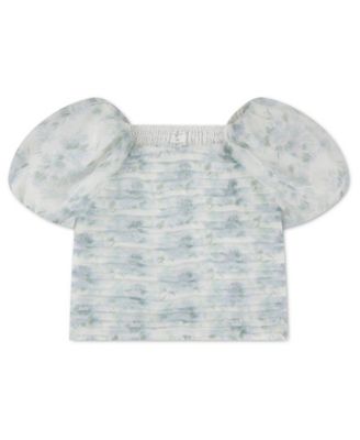 Girls' Emerson Organza Puff-Sleeve Square Neck Top