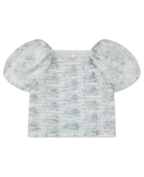 Детский топ abercrombie kids Emerson из органзы с пышными рукавами и квадратным вырезом, цвет: Чёрный