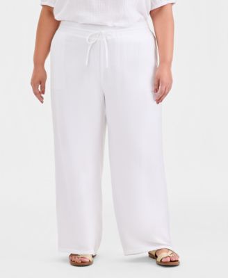 Plus Size Cotton Gauze Wide-Leg Pants
