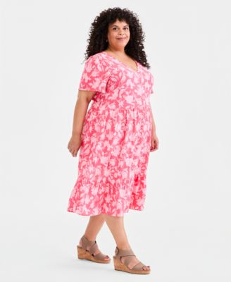 Plus Size Printed Flutter-Sleeve Cotton Dress