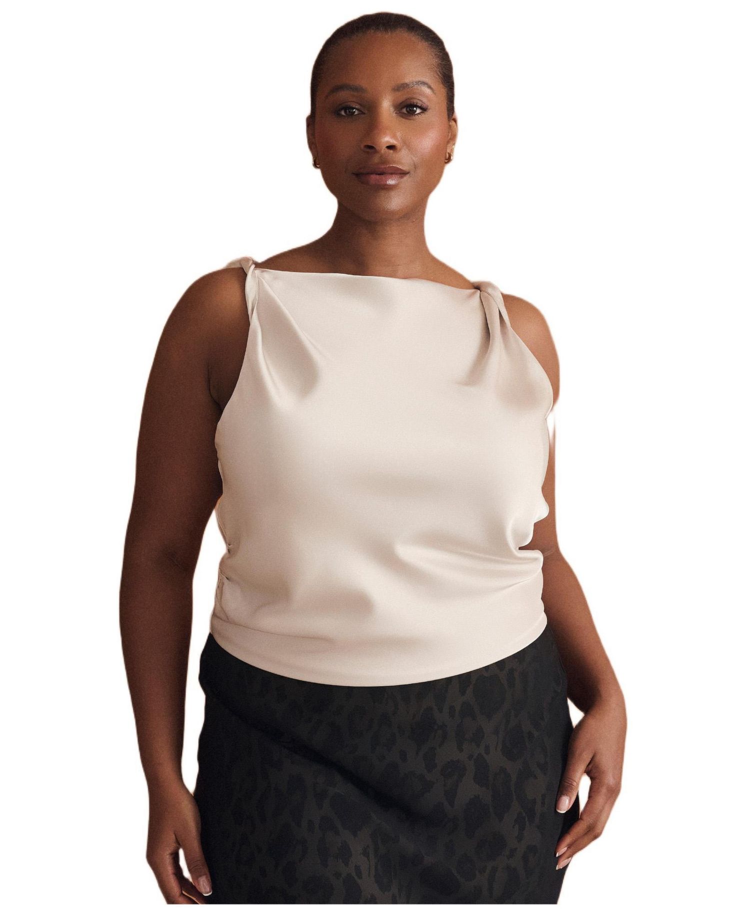 Plus Size Tahni Cowl Neck Satin Tank Top