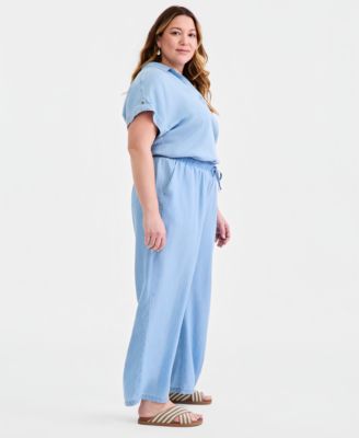Plus Size Chambray Wide-Leg Pants