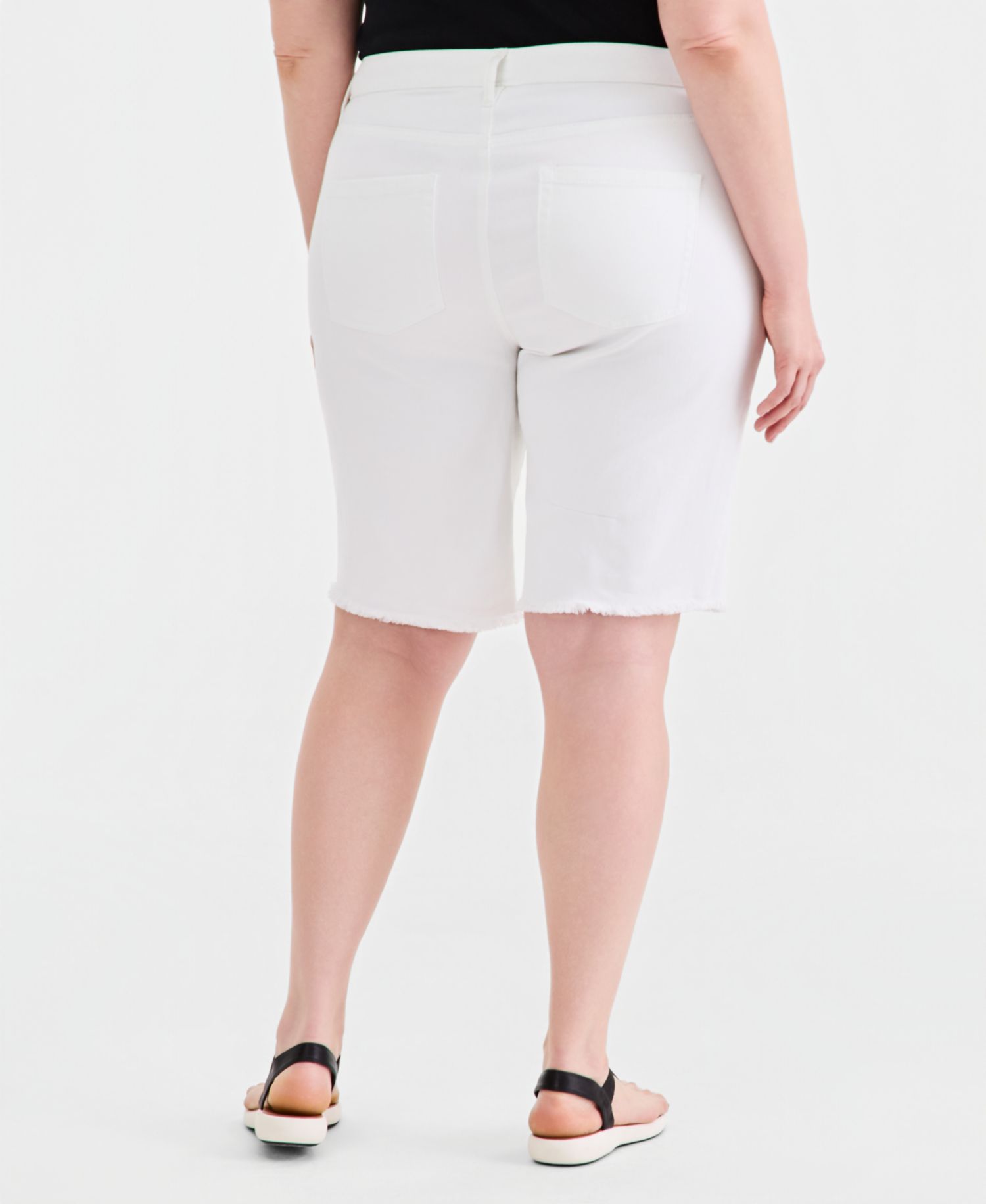 Plus Size Mid-Rise Raw-Edge Bermuda Jean Shorts