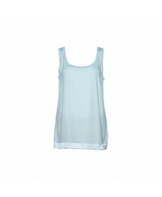 Women's Pastel Blue Silk & Knit Sleeveless Scoop Neck Top