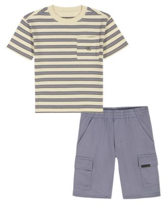 Baby Boys' Crewneck Striped T-Shirt & Cargo Shorts, 2-Piece Set