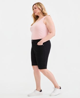 Plus Size Mid-Rise Roll-Cuff Bermuda Shorts