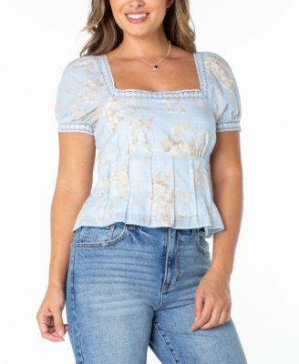 Juniors' Lace-Trim Pleated Babydoll Top