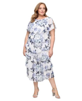 Plus Size Printed Crew Neck Tea Length Dress