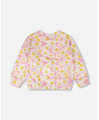 Big Girls French Terry Sweatshirt Pink Printed Daisies