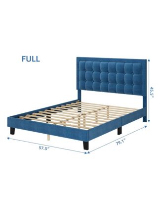Platform Bed Frame with Upholstered Button Tufted Headboard, Metal Framework, Wood Slats Support