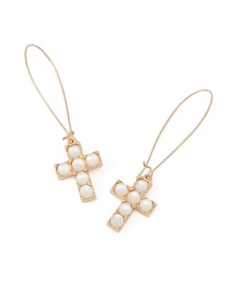Mother of Pearl Cross Dangle Earrings