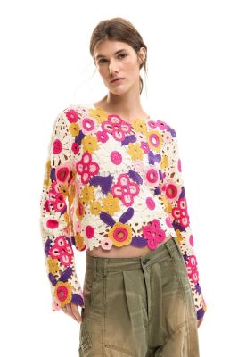 Women's Multicolor Crochet Sweater