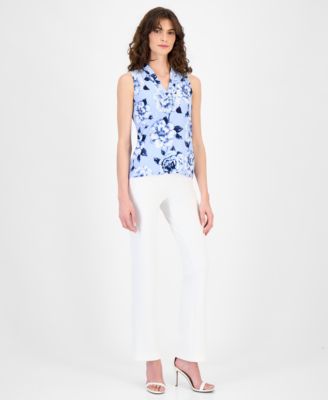 Petite Pleated V-Neck Blouse