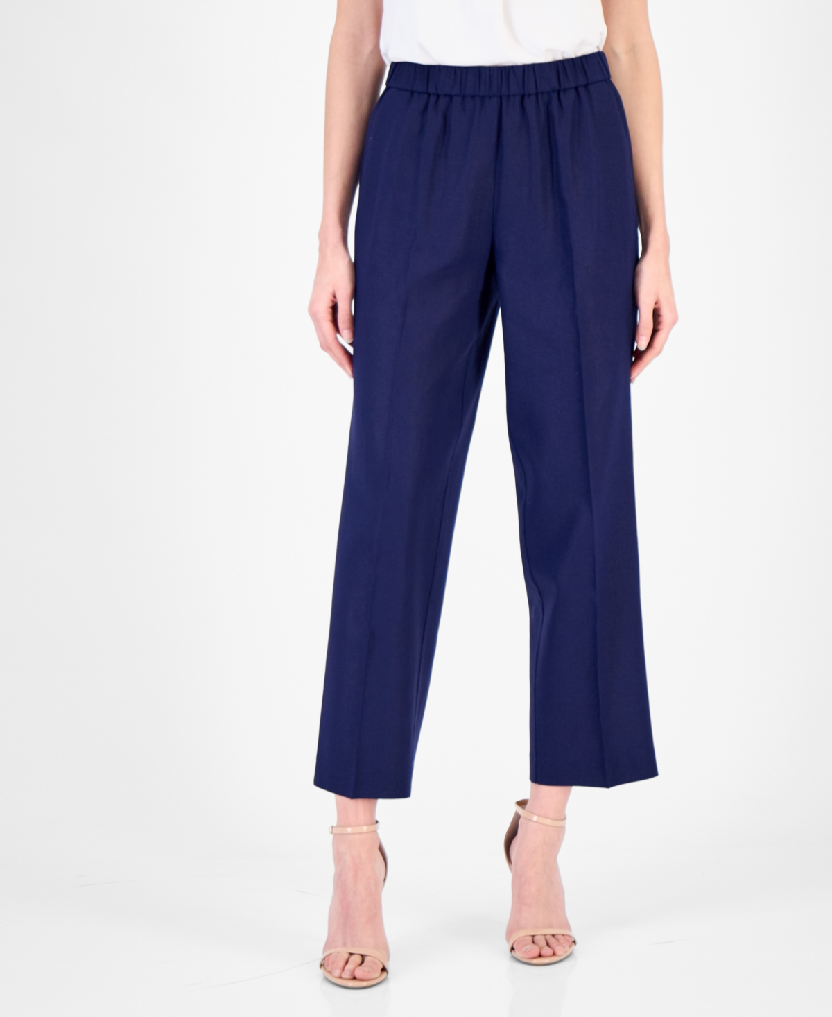Anne Klein Women's Linen-Blend Mid-Rise Straight-Leg Ankle Pants