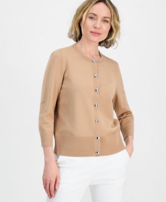 Women's 3/4-Sleeve Crewneck Cardigan