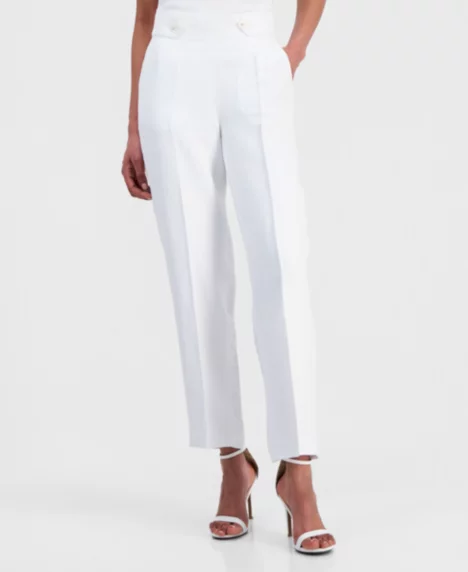 Petite Tab-Waist Pull-On Trousers - Crisp White