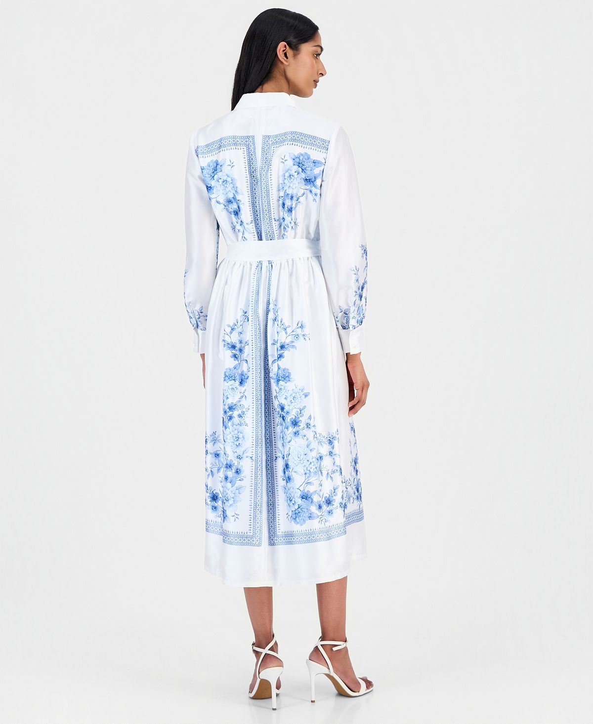 Anne Klein Women's Printed Tie-Waist Midi Shirtdress view 5 — MAYCSS fashion products