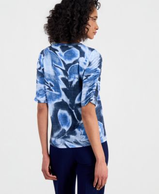 Women's Printed Ruched-Sleeve Top