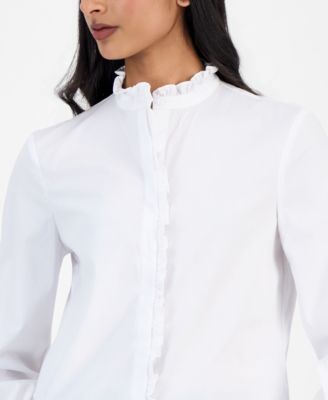 Women's Ruffle-Trim Button-Front Shirt