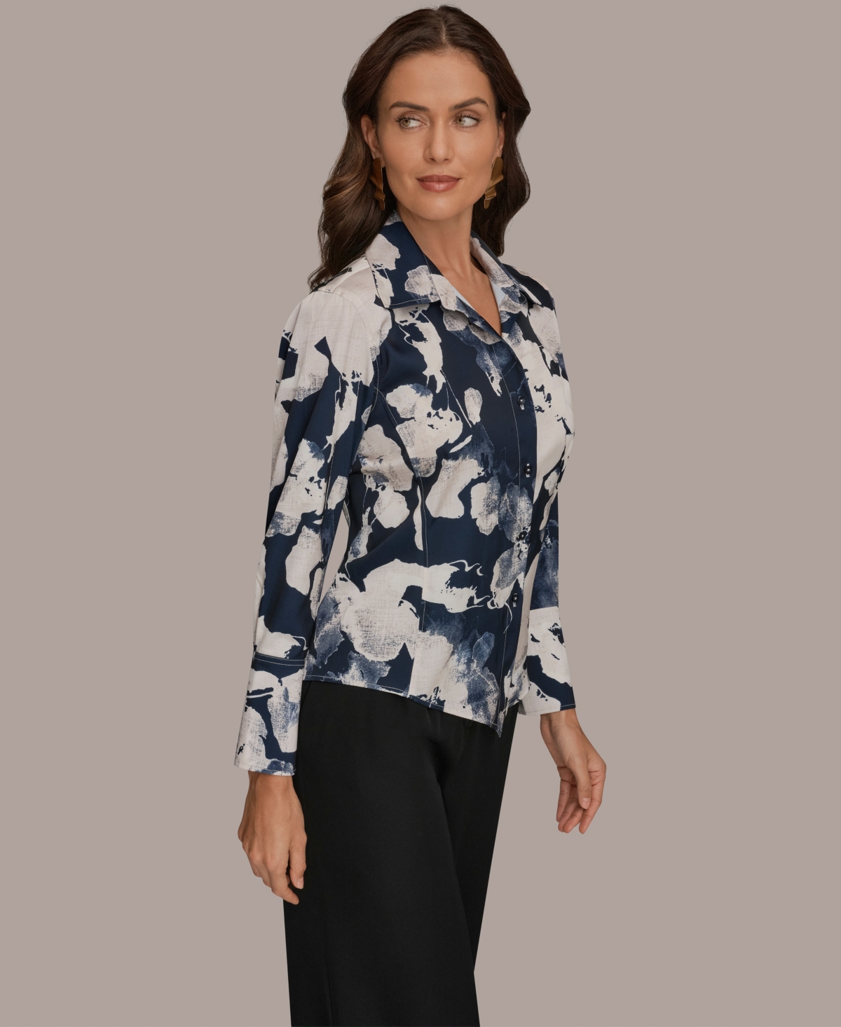 Donna Karan New York Petite Collared Neck Long Sleeves Shirt