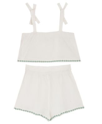 Girls' 7-16 Floral Embroidered Top and Shorts, 2-Piece Set