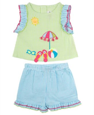 Girls' 2T-6X Flutter-Sleeves Top and Gingham Shorts, 2-Piece Set