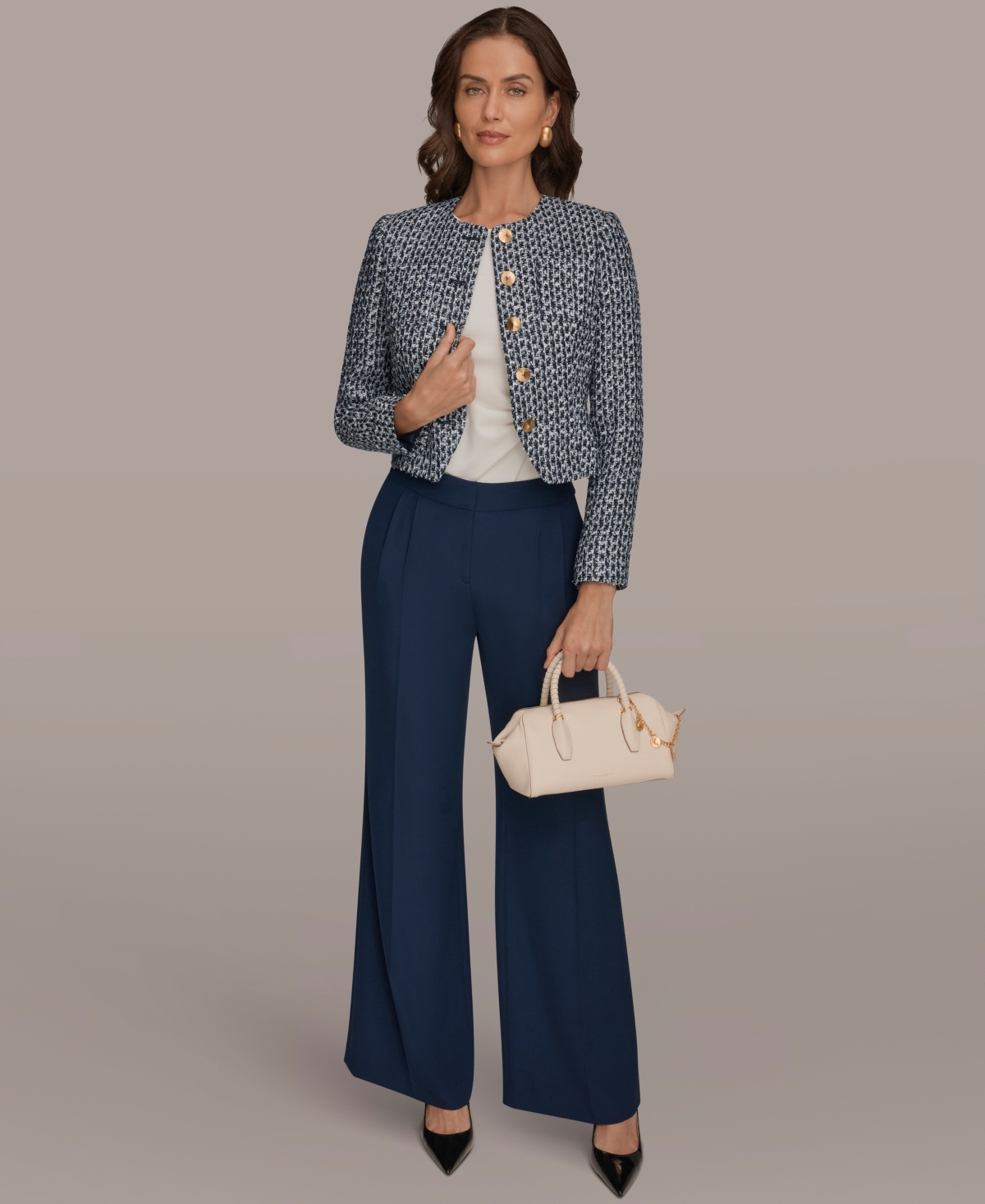 Donna Karan New York Petite Crewneck 5-Button Cropped Jacket