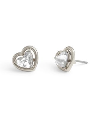 Faux Stone Halo Heart Stud Earrings