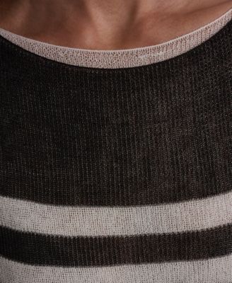 Women's Boat Neck Elbow-Sleeve Stripe Sweater