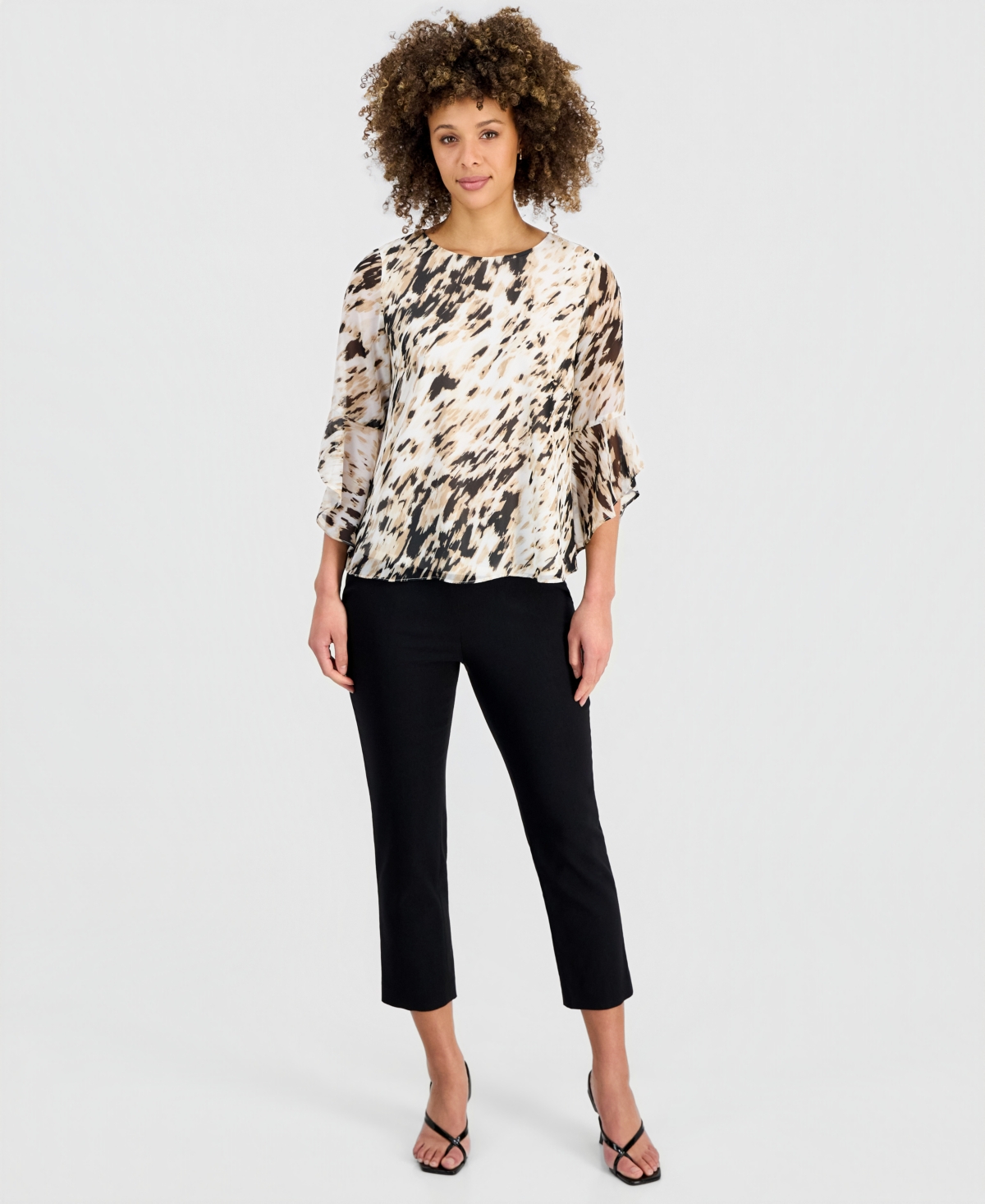 Kasper Women's Printed Flared-Cuff Blouse