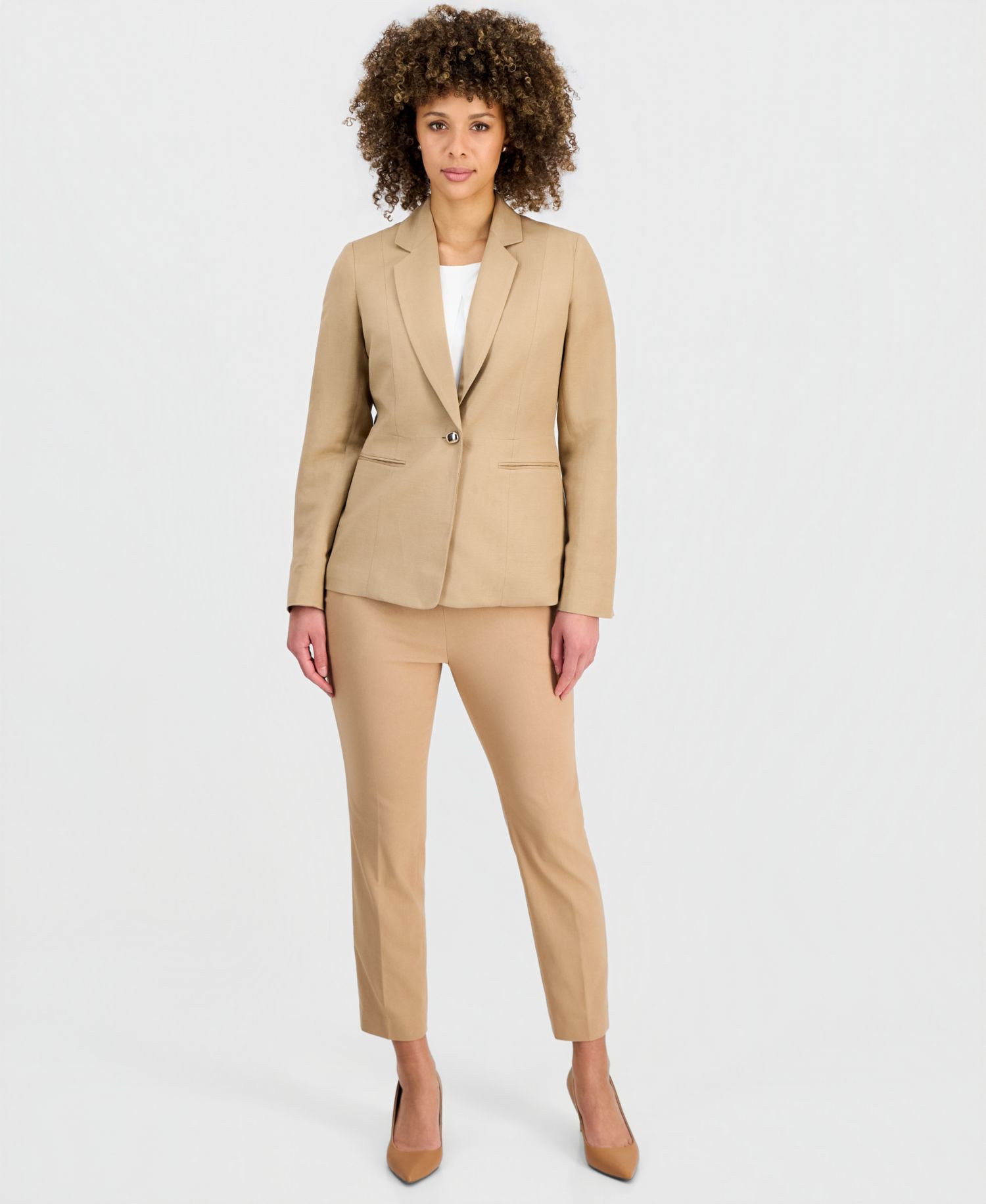 Women's Linen Notched Collar One-Button Blazer, Regular & Petite