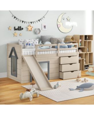 3-in-1 Twin Loft Bed with Slide, Ladder, and Storage Drawers