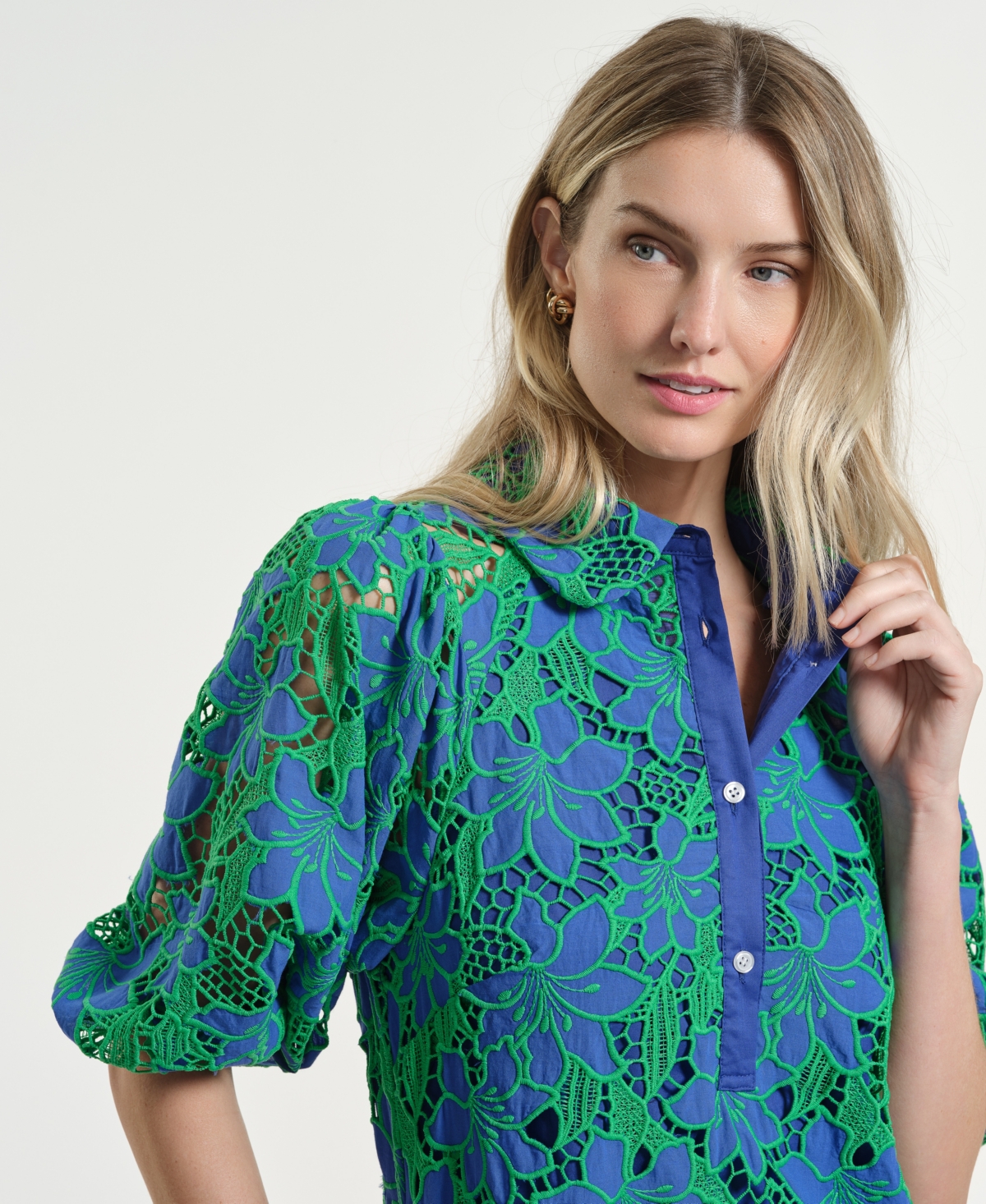 Isaac Mizrahi Women's Eyelet Blouson Collared Neck Dress