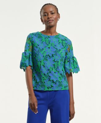 Women's Boxy Eyelet Crew Neck Top