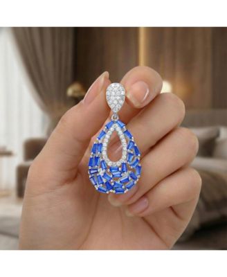 Sterling Silver Baguette & Round CZ Pear Shape Drop Earrings