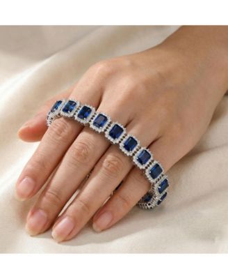 Elegant Halo White Gold Plated Blue CZ Tennis Bracelet